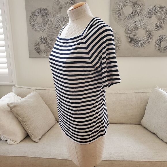 TALBOTS Navy/ White Stripe Short Sleeve Top Size Medium - Picture 3 of 9
